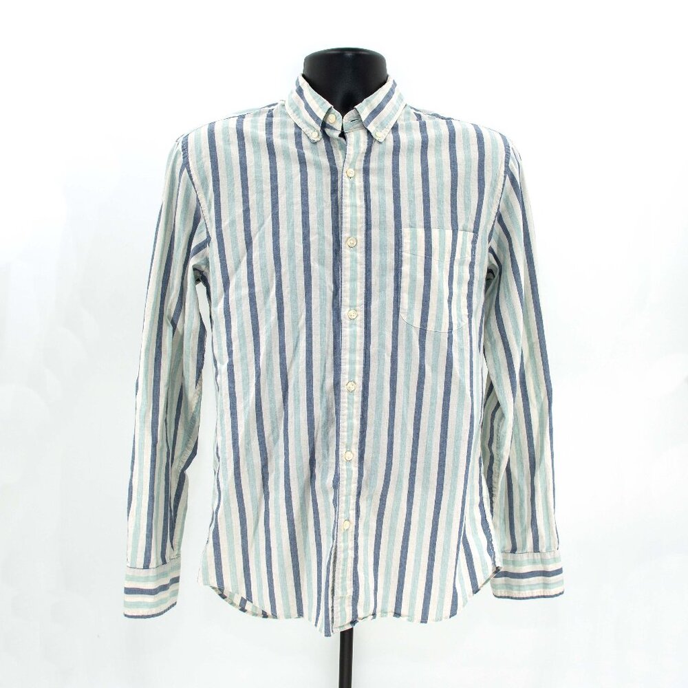 J. Crew Slim Fit Casual Oxford / Blue & Off-white Stripes / Men's MEDIUM